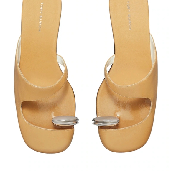 Tory Burch Shoes - Tory Burch Beige Pierced Leather Wedge mule with Silver Accents